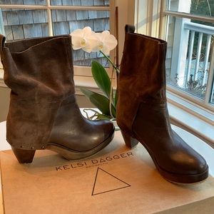 Kelsi Dagger Brooklyn leather, suede and wood clog boots
